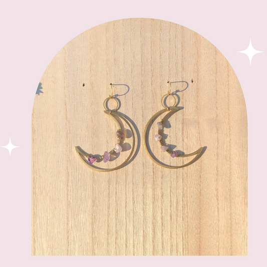 Gold Wire Wrapped Moon Earrings