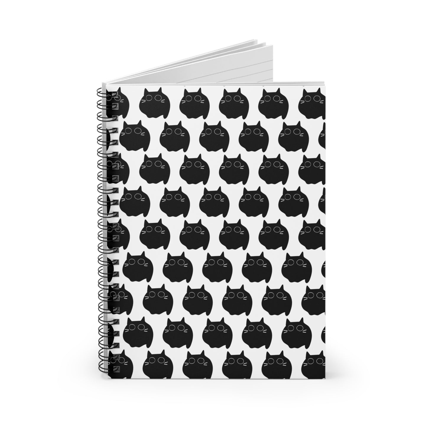 Large Eyed Black Lump Kitty Spiral Notebook - Ruled Line