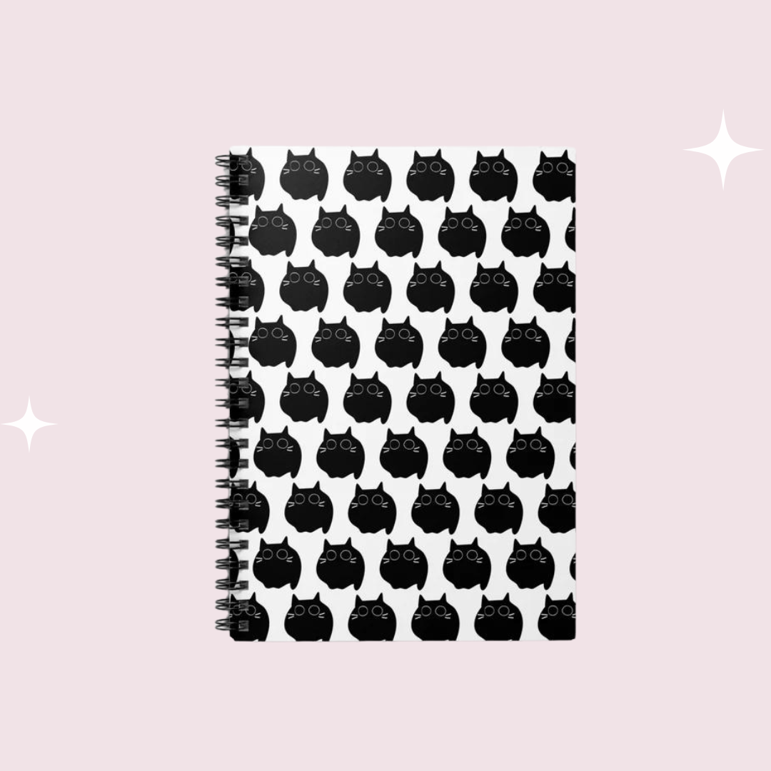 Large Eyed Black Lump Kitty Spiral Notebook - Ruled Line