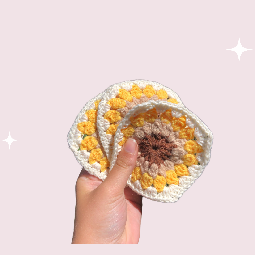Crochet Granny Square Flower Coaster