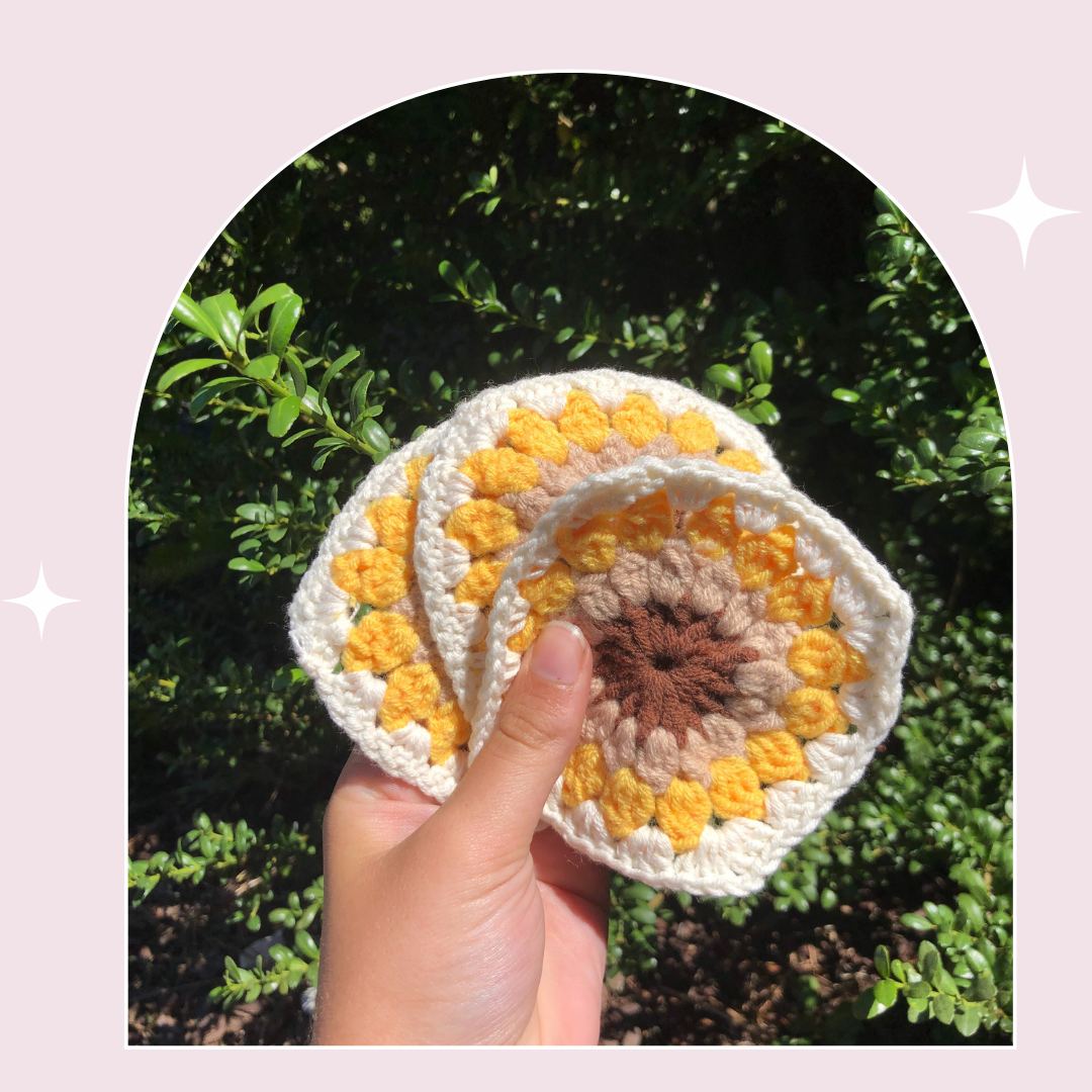 Crochet Granny Square Flower Coaster
